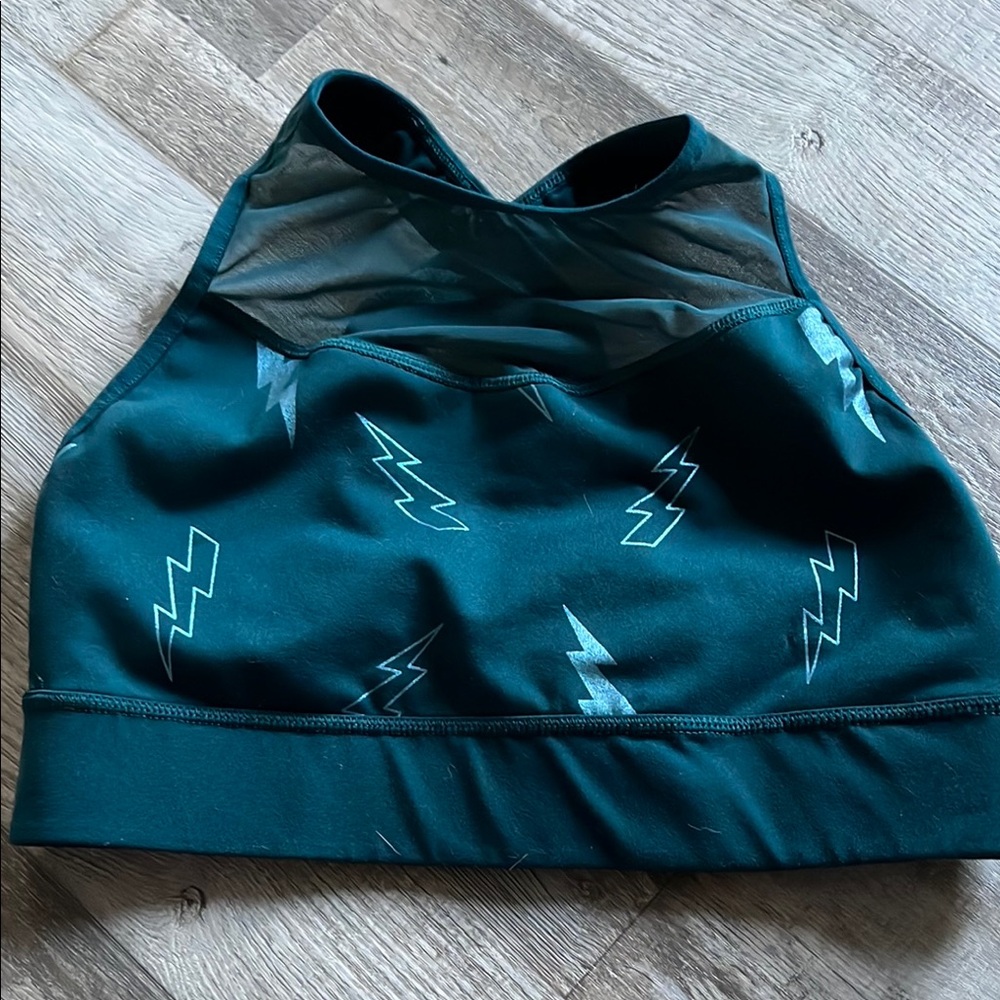 Stylish Green Sports Bra with Lightning Print